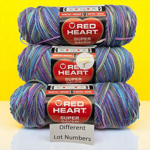 Lot of 3 - Red Heart Super Saver Multi-Color Acrylic Yarn #0310 Monet (5oz each)